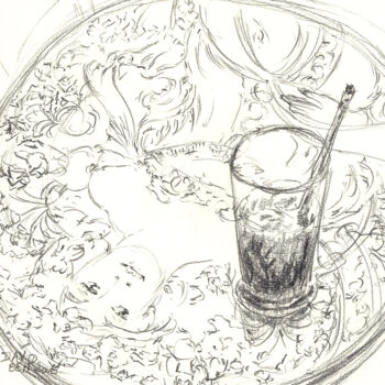 Painting titled "Verre posé sur une…" by David Benayoun, Original Artwork, Graphite