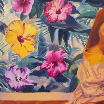 Malerei mit dem Titel "Femme Assise" von David Benayoun, Original-Kunstwerk, Öl Auf Keilrahmen aus Holz montiert