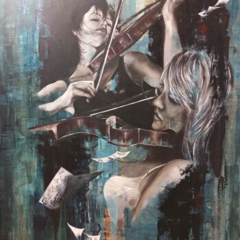 Painting titled "Duo pour requiem" by David Bequet, Original Artwork, Oil Mounted on Wood Stretcher frame
