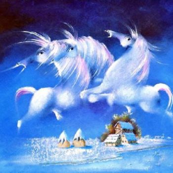 Peinture intitulée "Three Angel Horses" par David Berkowitz Chicago, Œuvre d'art originale