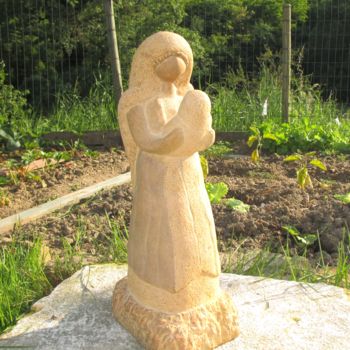 Escultura intitulada "Vierge à l'enfant" por David Bernard, Obras de arte originais, Pedra