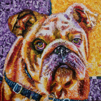 Malarstwo zatytułowany „Bulldog anglais - H…” autorstwa David Cadran, Oryginalna praca, Olej Zamontowany na Drewniana rama n…