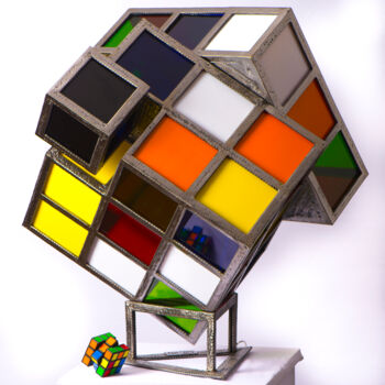 Skulptur mit dem Titel "The Rubik's Cube (D…" von David Fabié, Original-Kunstwerk, Metalle