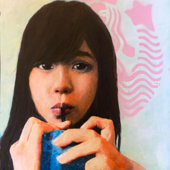 「Starbucks Fukuoka」というタイトルの絵画 David Feyaertsによって, オリジナルのアートワーク, アクリル