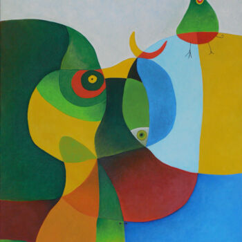 Schilderij getiteld "El niño, los pájaro…" door David García Rincón, Origineel Kunstwerk, Olie