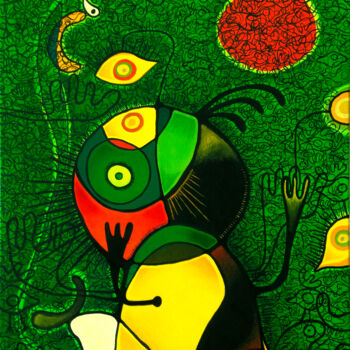 Pintura titulada "Mujer, pájaros y sol" por David García Rincón, Obra de arte original, Oleo Montado en Bastidor de camilla…