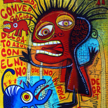 Painting titled "La complicada conve…" by David García Rincón, Original Artwork, Acrylic Mounted on Wood Stretcher frame