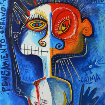 Картина под названием "Pensamiento urbano" - David García Rincón, Подлинное произведение искусства, Акрил Установлен на Дере…