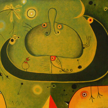 Картина под названием "El niño los pájaros…" - David García Rincón, Подлинное произведение искусства, Акрил