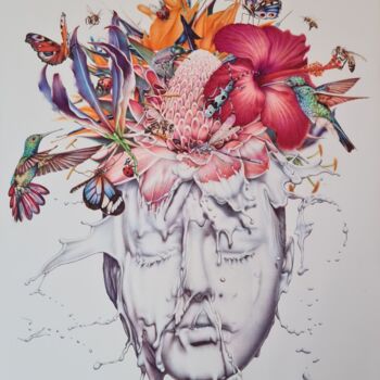 Dessin intitulée "Le Jardin des délic…" par David Graux, Œuvre d'art originale, Stylo à bille