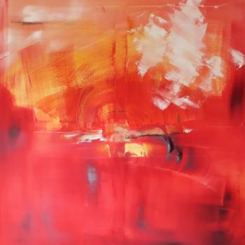 Painting titled "feu" by Véronique Knusmann David, Original Artwork, Oil Mounted on Wood Stretcher frame