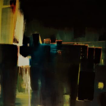 Peinture intitulée "la ville la nuit" par Véronique Knusmann David, Œuvre d'art originale, Huile Monté sur Châssis en bois