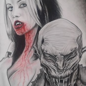 Dessin intitulée "Bloody Vampire" par David Lenne, Œuvre d'art originale, Fusain