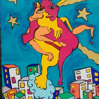 Painting titled "L'homme cheval" by David Maheo, Original Artwork, Acrylic