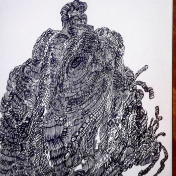 Drawing titled "Homme sur le rocher…" by David Maheo, Original Artwork, Gel pen