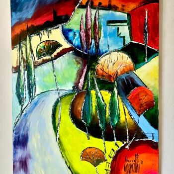 Peinture intitulée "Chemin des trois cy…" par David Marchal, Œuvre d'art originale, Huile