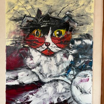 Peinture intitulée "Le chat de l’artist…" par David Marchal, Œuvre d'art originale, Huile