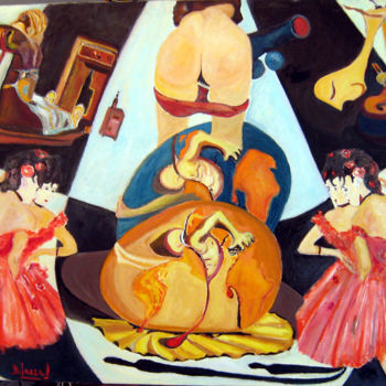 Painting titled "L'oeuf et la poule" by David Mazza, Original Artwork, Oil