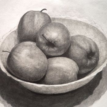 Drawing titled "Les pommes" by David Mostacci, Original Artwork, Conté