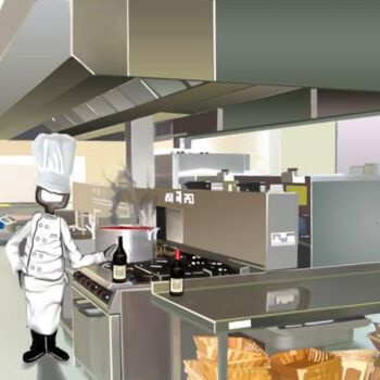 Digitale Kunst mit dem Titel "Corky is cooking" von David Nornberg, Original-Kunstwerk, Digitale Malerei