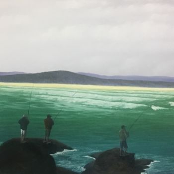 Painting titled "Fishing For Luderick" by David O'Halloran, Original Artwork, Oil