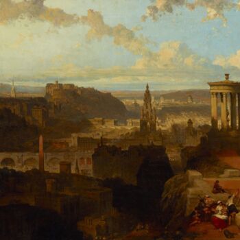 Pittura intitolato "Edinburgh from the…" da David Roberts, Opera d'arte originale, Olio
