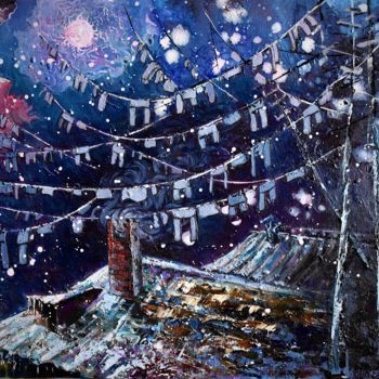 Peinture intitulée "Night landscape" par David Sahakyan, Œuvre d'art originale, Huile