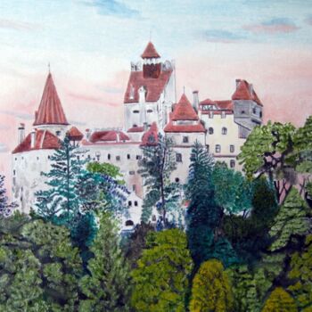 Painting titled "CASTLE BRAN, ROMANIA" by David Sankey, Original Artwork, Oil
