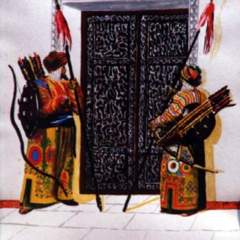 Painting titled "MONGOLS AT THE COUR…" by David Sankey, Original Artwork, Ink