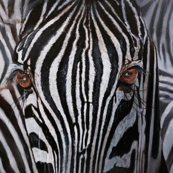 Картина под названием "zebra look взгляд з…" - Давид Саргсян, Подлинное произведение искусства, Масло Установлен на Деревянн…