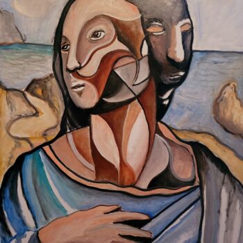 Painting titled "Femme 4" by David Simard, Original Artwork, Oil Mounted on Wood Stretcher frame