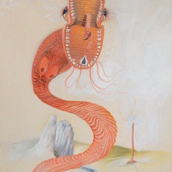 Painting titled "Bite of the anima m…" by David Wheatley, Original Artwork, Watercolor
