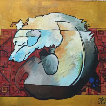 Schilderij getiteld "Спящая собака" door Melik Kazaryan, Origineel Kunstwerk, Olie