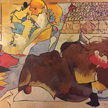 Schilderij getiteld "Bullfighting" door Melik Kazaryan, Origineel Kunstwerk, Olie