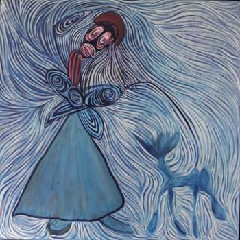 Картина под названием "girl with dog" - David Teszler, Подлинное произведение искусства