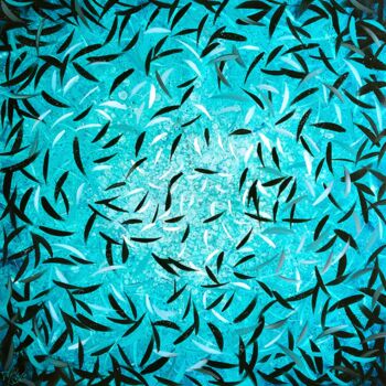 Peinture intitulée "Fish In Turquoise W…" par David Clare, Œuvre d'art originale, Huile Monté sur Châssis en bois