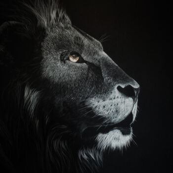 Drawing titled "Le lion" by David Da Costa, Original Artwork, Pencil
