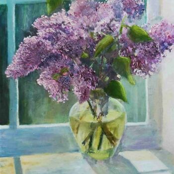 "Lilacs in vase" başlıklı Tablo David Donnelly tarafından, Orijinal sanat, Petrol Ahşap Sedye çerçevesi üzerine monte edilmiş