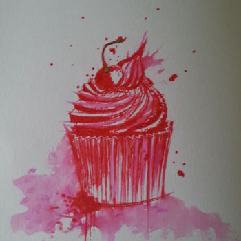 Painting titled "Cupcake splash" by Daz, Original Artwork, Watercolor