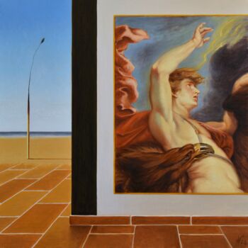Painting titled "La stanza di Omero" by Davide Nunziante, Original Artwork, Oil Mounted on Wood Stretcher frame