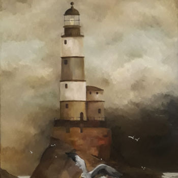 Schilderij getiteld "Il Faro" door Davide Pacini, Origineel Kunstwerk, Olie