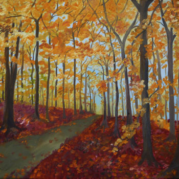 Painting titled "bosco in autunno" by Davide Pacini, Original Artwork, Oil