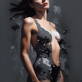 Digital Arts titled "Woman" by Davide Poggio, Original Artwork, Digital Painting Mounted on Wood Stretcher frame