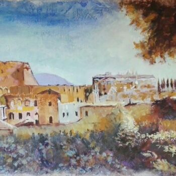 Painting titled "Colosseo da Villa B…" by Davide Rodoquino, Original Artwork, Acrylic Mounted on Wood Stretcher frame