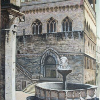 Painting titled "Perugia" by Davide Rodoquino, Original Artwork, Oil Mounted on Wood Stretcher frame