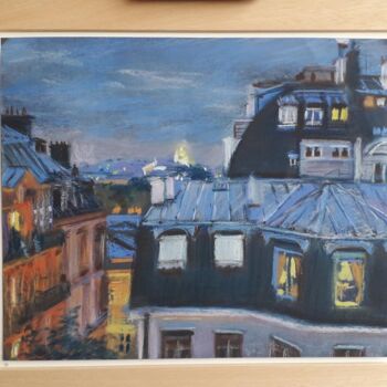 Painting titled "Tetti di Parigi" by Davide Rodoquino, Original Artwork, Pastel Mounted on Cardboard