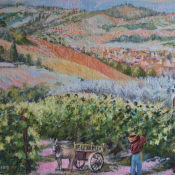 Painting titled "Vendemmia in Italia" by Davide Rodoquino, Original Artwork, Oil Mounted on Wood Stretcher frame