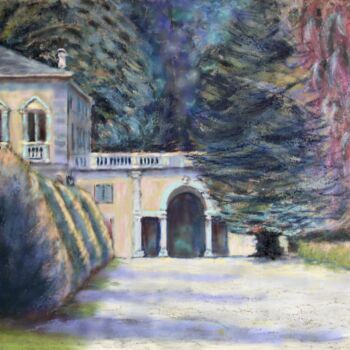 Painting titled "Parco di Villa Olmo" by Davide Rodoquino, Original Artwork, Oil Mounted on Wood Stretcher frame