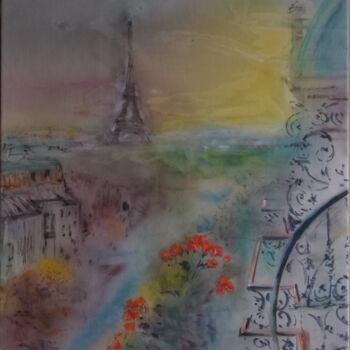 Painting titled "Memorie di Parigi" by Davide Rodoquino, Original Artwork, Ink Mounted on Wood Stretcher frame