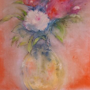 Painting titled "Vaso di fiori" by Davide Rodoquino, Original Artwork, Ink Mounted on Wood Stretcher frame